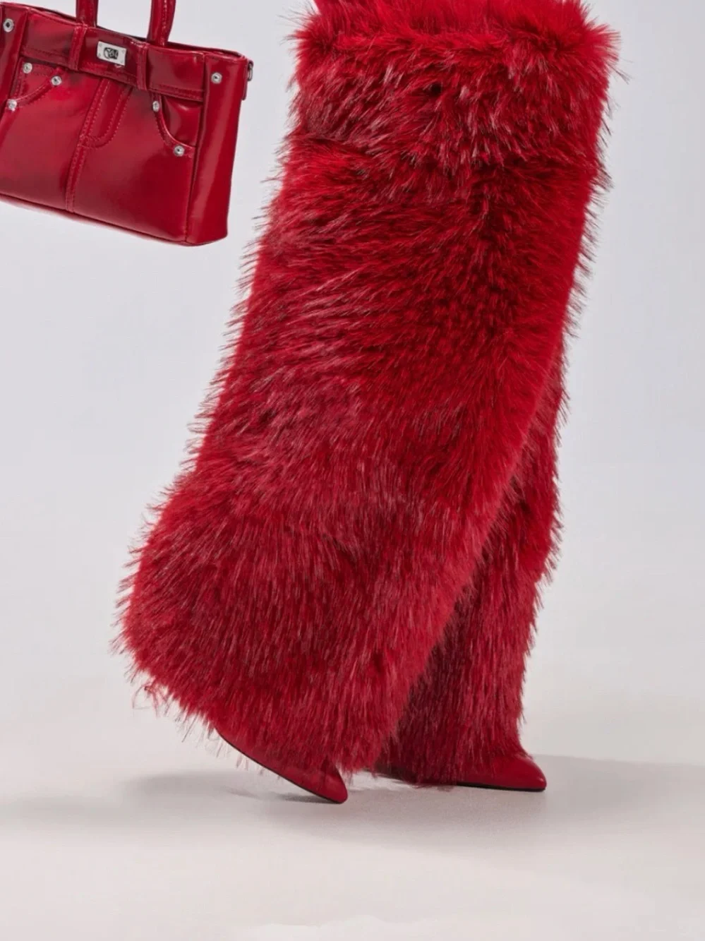 Red Over-the-Knee Faux Fur Boots - Luxe Statement Boot